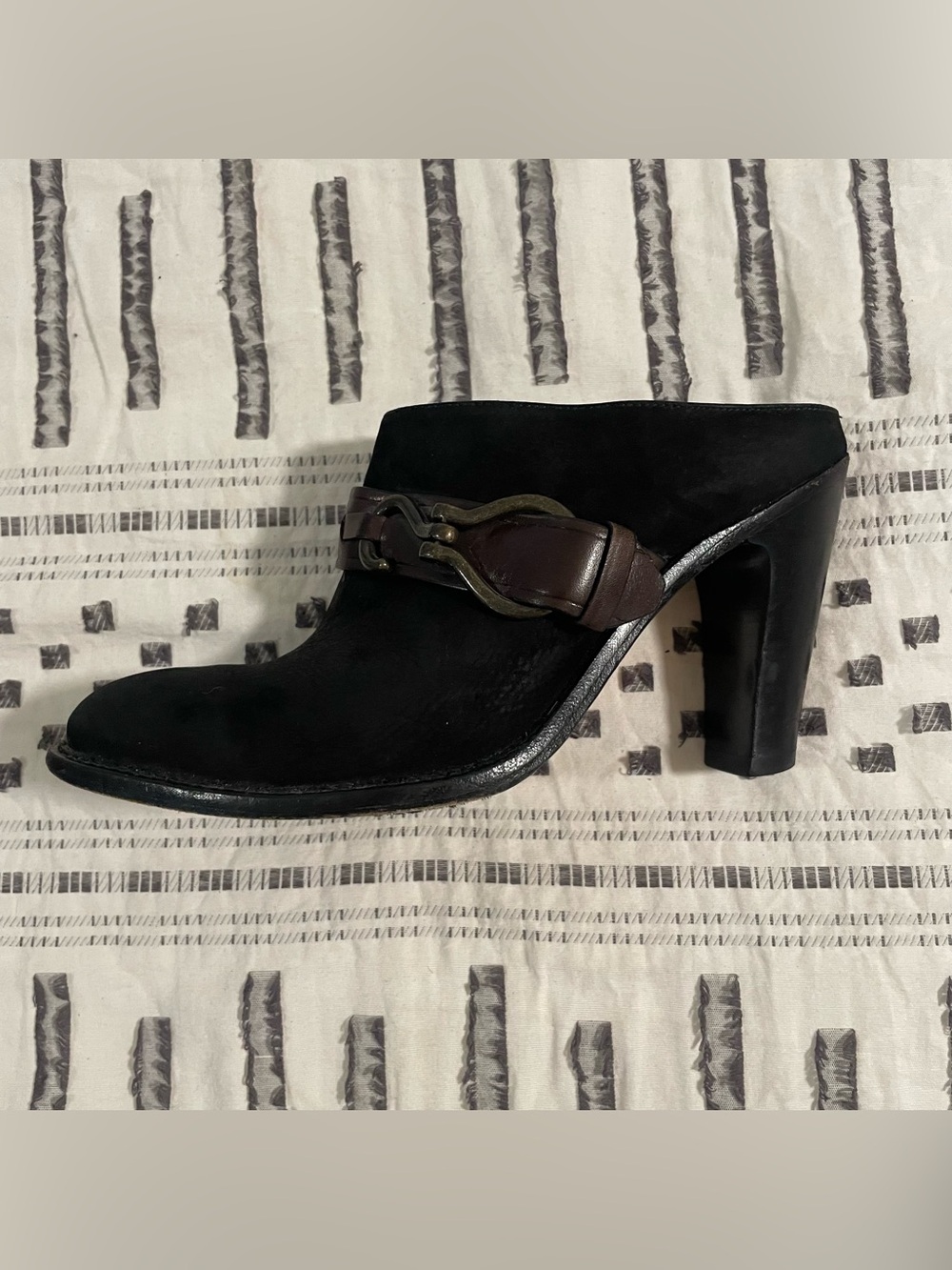 Cole Haan Nike Air Shelly Black Leather Heeled Mules Clogs Buckle Strap Size 9